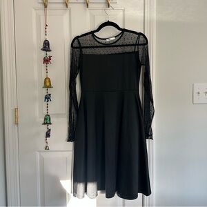 Black Dress with Sheer Polka Dot Long Sleeves, Small